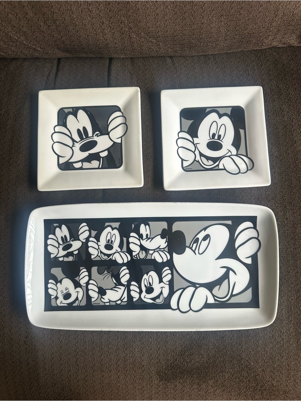 Disney Black and White Mickey Mouse Ceramic Serving Tray and Dishes